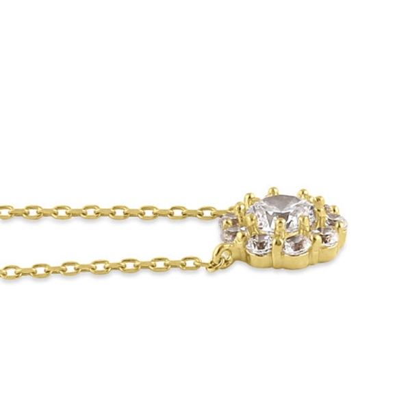 Solid 14K Gold Flower with Clear CZ Necklace - Picture 4 of 4